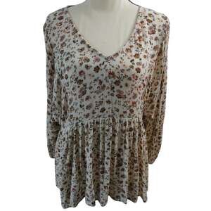 French Grey Women's Medium Rayon Babydoll Blouse Peasant V-Neck Festival